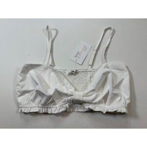 NWT Day + Moon White Ruched Smocked Crop Top Adjustable Straps (S201)